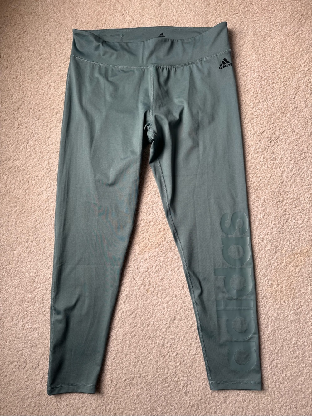 adidas Sage Green High-Waist Logo Leggings